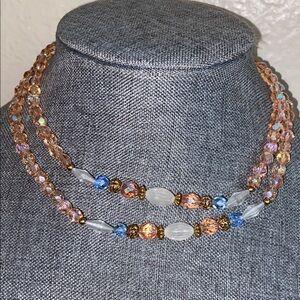 Vintage 1928 Pink AB Glass Multicolor Beaded Necklace